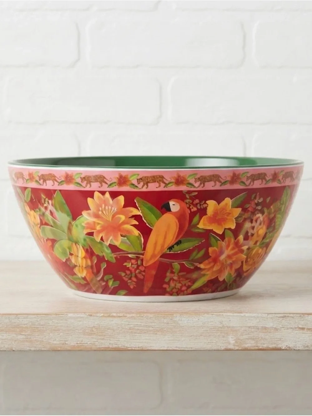 Farm Rio x Anthropologie Rainforest Serving Bowl Parrots Monkeys Cheetahs NWT
